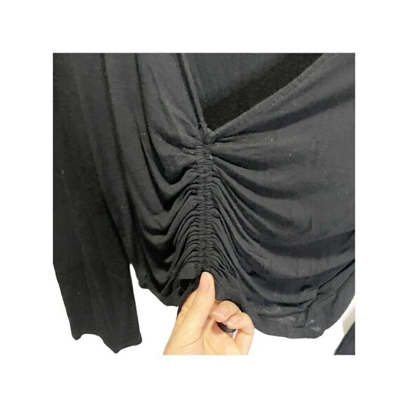 Express Shirt Womens XS Black Ruched Crop Minimalist Classiccore Long Sleeved - Picture 3 of 5
